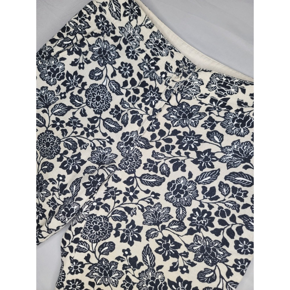 Sigrid Olsen Linen Capri Pants Womens 4 Floral Navy White Cottagecore 22 Inseam